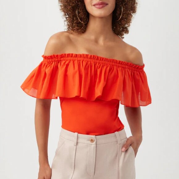 Trina Turk 'Lakeland' Off-The-Shoulder Ruffled Top, Reef Red - Picture 1 of 3